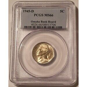 1945 D Jefferson Silver Nickel MS66 PCGS OBH Toning